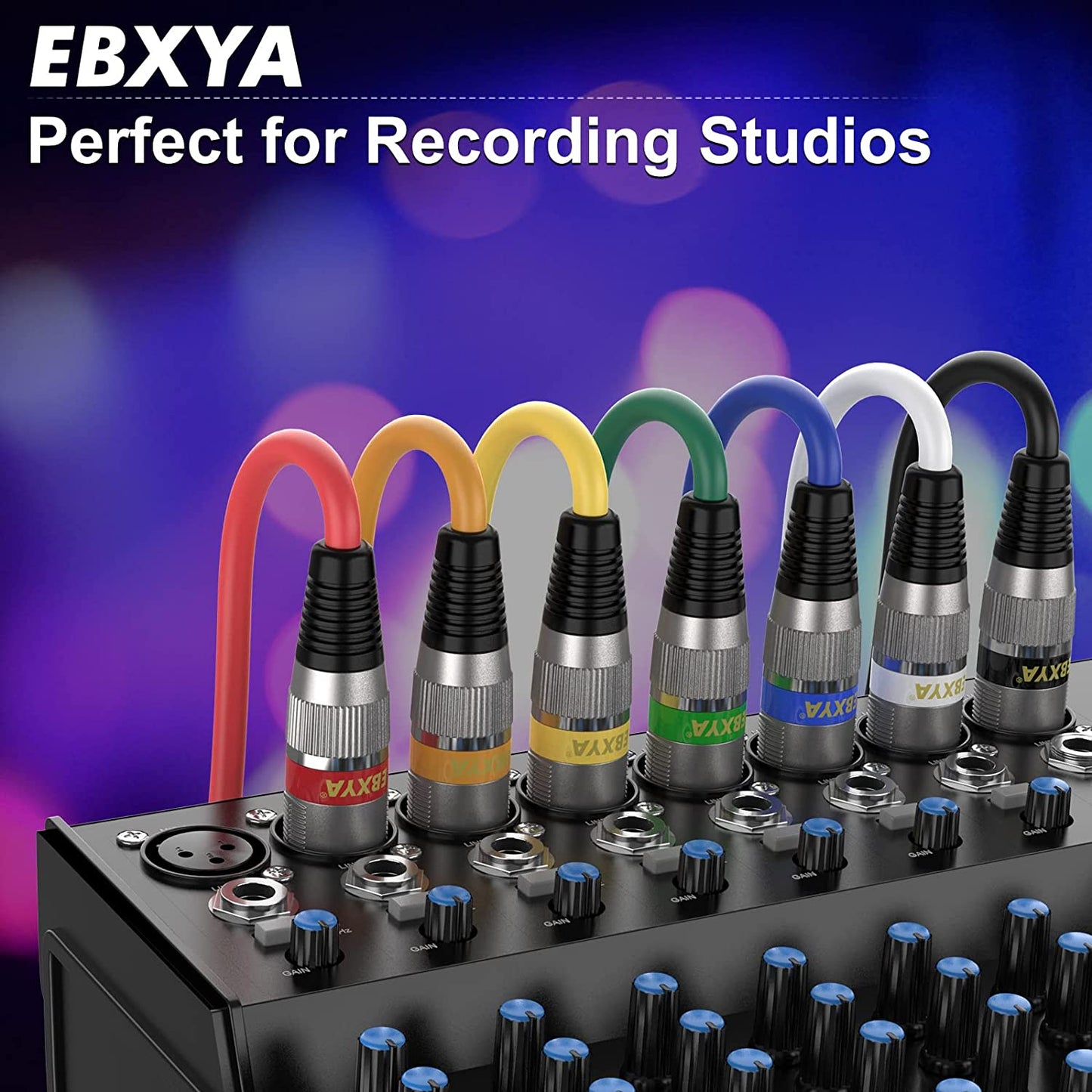 XLR Cables 25Ft 6 Packs - XLR Male to Female 3 Pins Balanced Microphone Cable (Red, Orange, Yellow, Green, Blue, Purple)