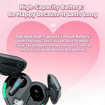 Cute Heart-Shaped TWS Bluetooth Earbuds Digital Display Wireless Stereo Sound Earphones for Couple Girls Birthday Holiday Gifts