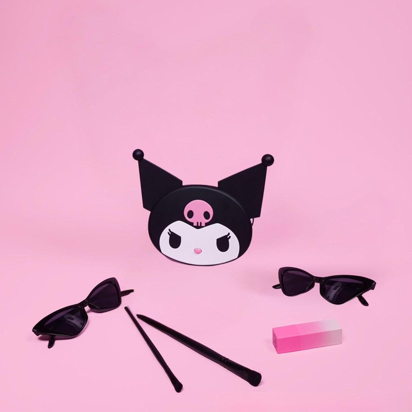 Impressions Vanity Kuromi LED Compact Mirror for Purse, Travel Lighted Makeup Mirror with 3X Magnification, Adjustable Brightness, Soft Touch Sensor Button, and Kuromi Figural Shaped Design