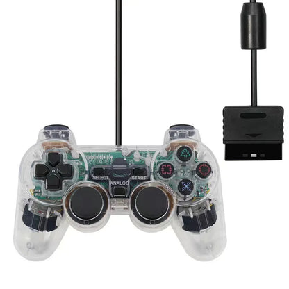 For Sony PS2 Wired Game Controller with Dual Vibration Transparent Color Snowflake Button PS2 Game Controller