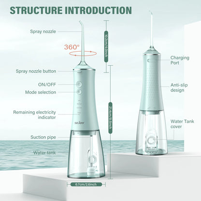 Oral Irrigator USB Rechargeable Water Flosser Portable Dental Water Jet 280ML Water Tank Waterproof Teeth Cleaner for Oral