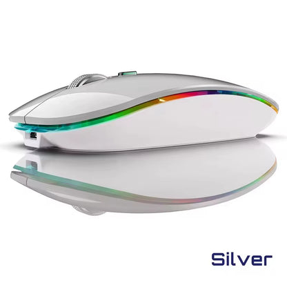 2.4G+Bluetooth Wireless Mouse Backlight Jiggler Mouse Rechargeable Silent Ergonomic Mice for Ipad Laptop Computer