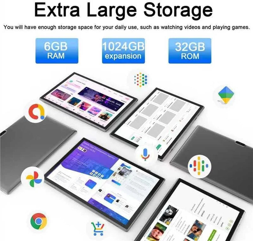 Tablet 10 Inch Android 12 Tableta, 2 in 1 Tablets with Keyboard, Mouse, Case, Stylus, 32GB ROM+2GB RAM/512GB Expendable, 8MP Dual Camera, Quad Core Processor, 6000Mah Battery, 1280*800 FHD 10'' Tab PC