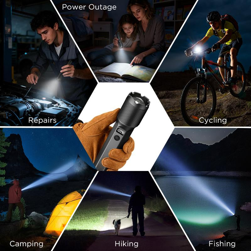 FUDUOO Flashlight LED, 2000LM, Rechargeable, Zoomable, LED Digital Display, Magnetic and Output Port, 7 Lighting Modes, Ultra-Powerful LED Flashlight for Camping/Hiking/Emergency