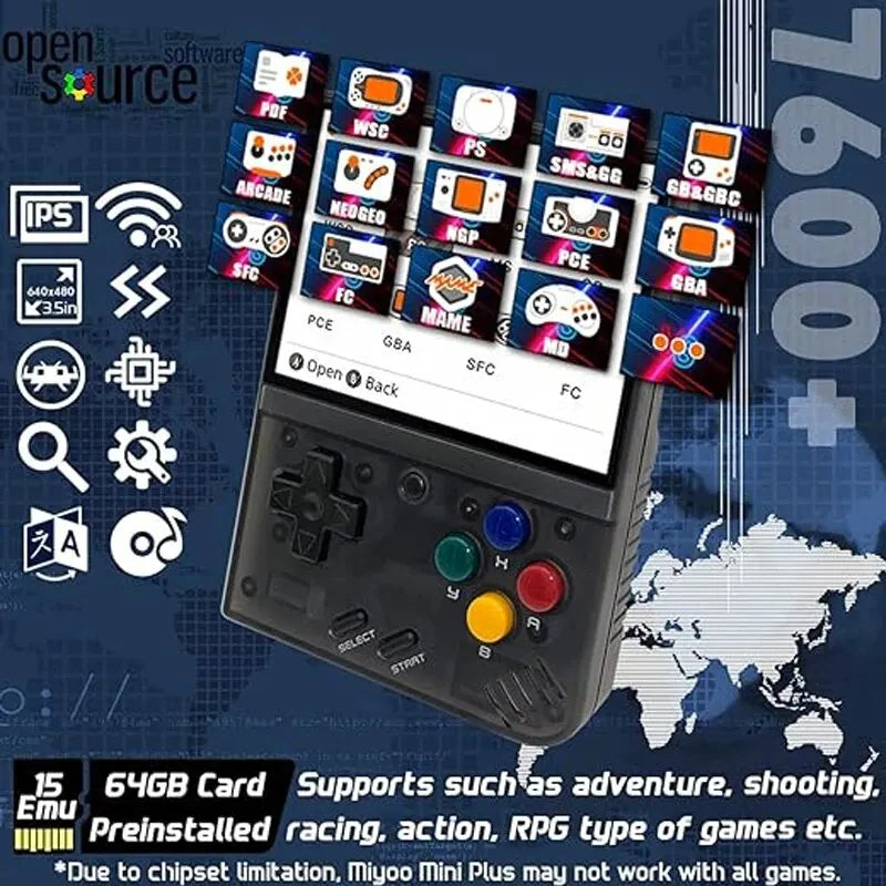 Mini plus Game Console 3.5Inch IPS Screen Retro Gaming Console 3000Mah Game Console Video Player for  Mini plus V3