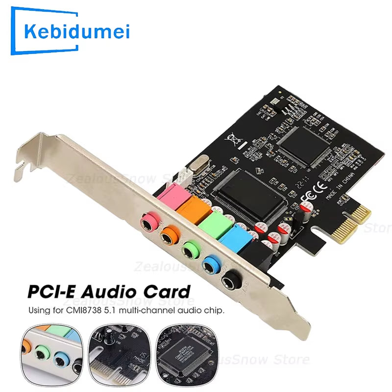 Pcie Sound Card 5.1 PCI Express Sound Effect Surround Card 3D Stereo Audio CMI8738 Chip High Sound Performance PC Sound Card