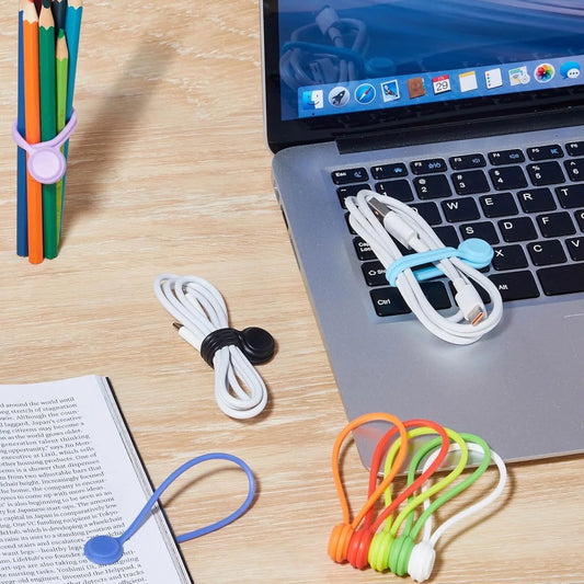Magnetic Cable Ties 10 Pcs Reusable Cable Organizers Earbuds Cords USB Cable Manager Keeper Wrap Ties Straps for Office, School, Home Organization  Silicone