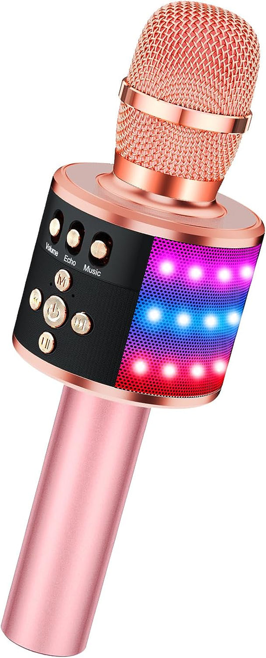 Karaoke Microphone for Kids & Adults - Bluetooth Microphones Singing Mic with Disco Lights, Echo Effect, Built-In Speaker Portable Karaoke Player for Party Travel Gifts Q78(Rose Gold)