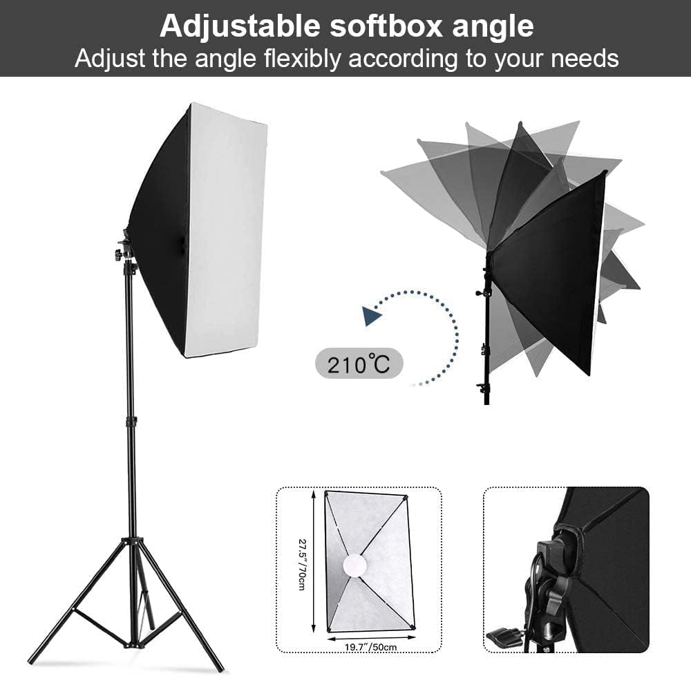 Softbox Lighting Kit, 2X19.7"X27.5" Photography Continuous Lighting System with 2Pcs 85W 5700K E27 Socket LED Bulbs and Remote for Portrait Product Fashion Photography