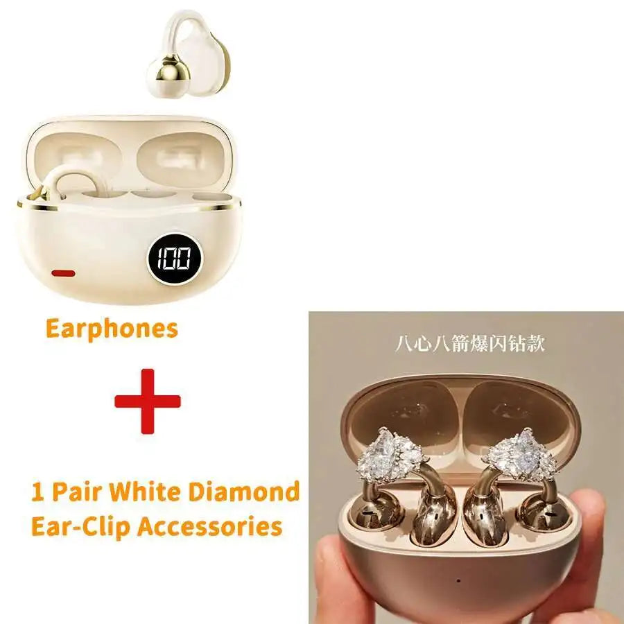 Hi-Fi Stereo Sport Wireless Earbuds Jewelry Clip Customizable Zircon Flash Diamond Ear-Clip Accessories Earphones Suit Girl Gift