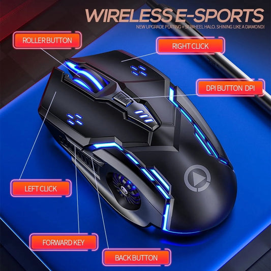 Rechargeable Wireless Gaming Mouse,2.4G LED Optical Silent Wireless Computer Mouse with 7 LED Light,4 Adjustable DPI 1200/1600/2400/3200,Ergonomic Design Wireless Mouse for Laptop(Silver)