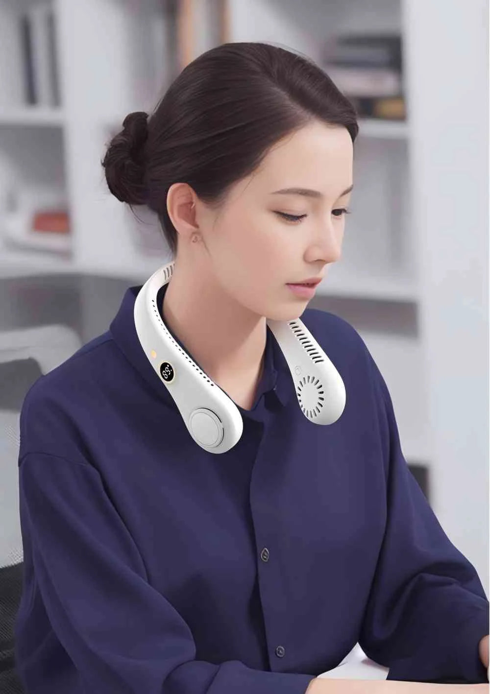 New Portable Neck Fan, Hands Free Bladeless Fan,5 Speeds USB Powered Desk Fan Rechargeable Headphone Design Wearable Personal Fan
