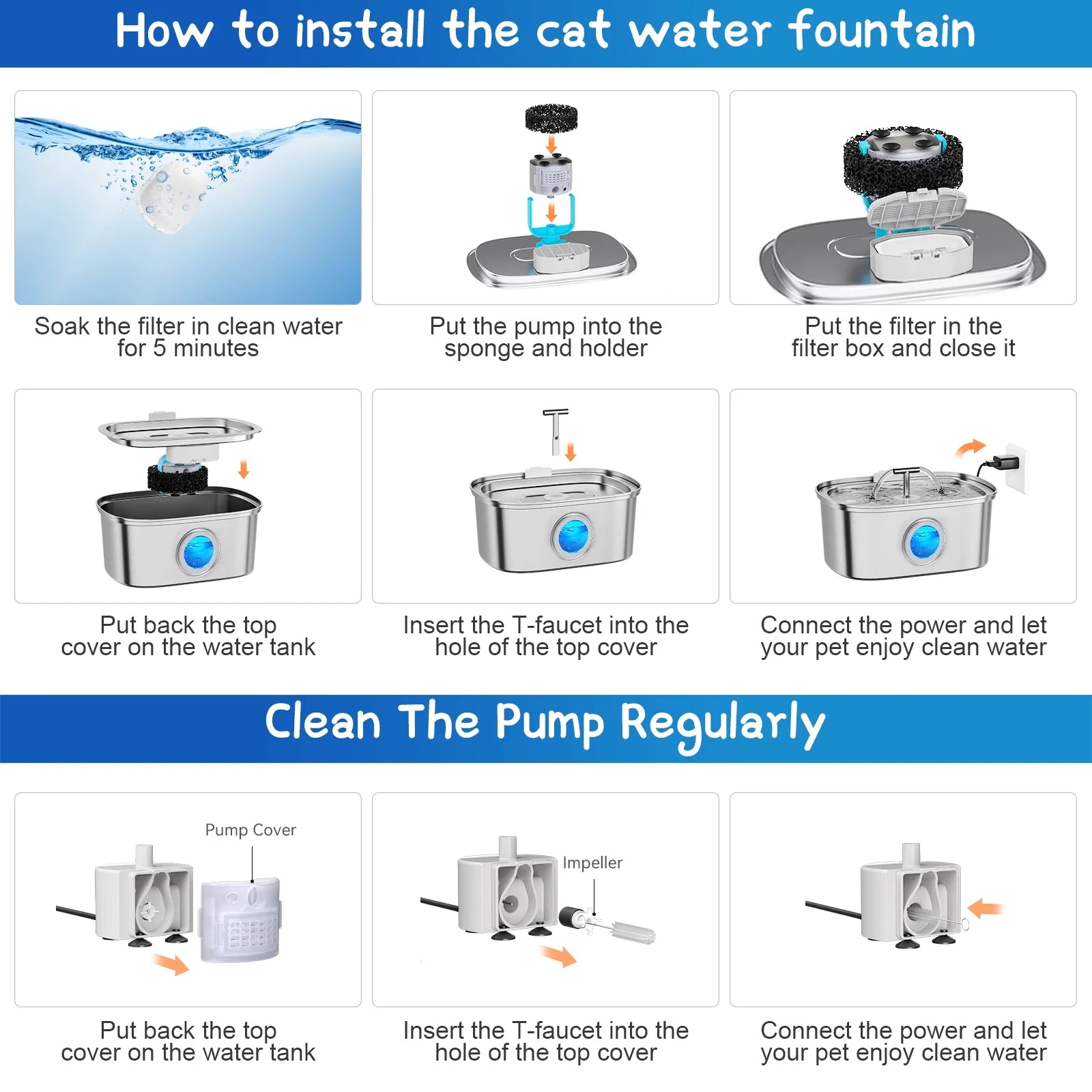Cat Water Fountain Stainless Steel,  108Oz/3.2L Pet Fountain with Water Level Window,Automatic Water Dispenser for Cats and Dogs, Electric Drinking Bowl Suitable for Multiple Pets, Silver