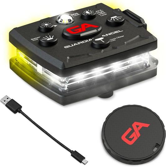 Micro Series Safety Lights (All White Front & Yellow Rear) - Rechargeable, Magnetic & Hands-Free LED Flashlight for Dog Walking, Running, Cycling, Hiking, Camping, Fishing & More