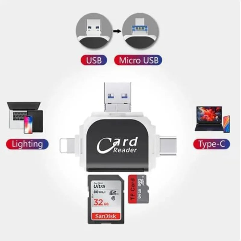 Multi-Port 4 In1 Universal SD TF Card Reader,4-In-1 Type C Camera Adapter Compatible with Iphone, Macbook Pro More USB C Devices