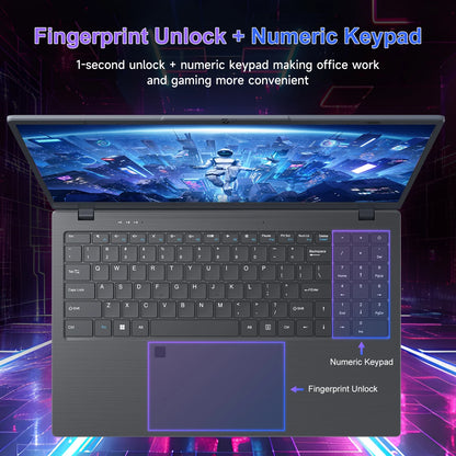 15.6" Windows 11 Laptop,12Gb DDR5 512GB SSD, Intel N95 with 4 Cores up to 3.4Ghz, with Office 2024, 1080 FHD IPS Display Wifi5 BT5.0 Fingerprint for Student, Home Office, Business, Black
