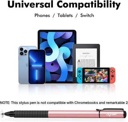Universal Stylus,[2-In-1] Disc Stylus Pens for All Touch Screens Cell Phones, Ipad, Tablets, Laptops with 6 Replacement Tips(4 Discs, 2 Fiber Tips Included) - (Rose Gold)