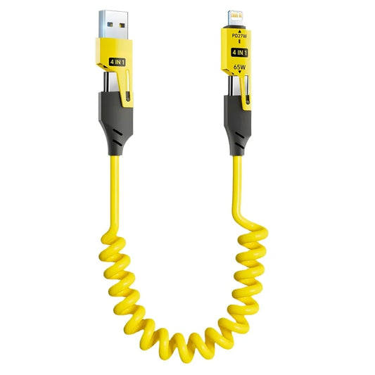 4-in-1 65W Spring Telescopic USB Type C Charger Cable - Quick Charge for iPhone 15/14/13/12 - 6A Fast Charging Solution