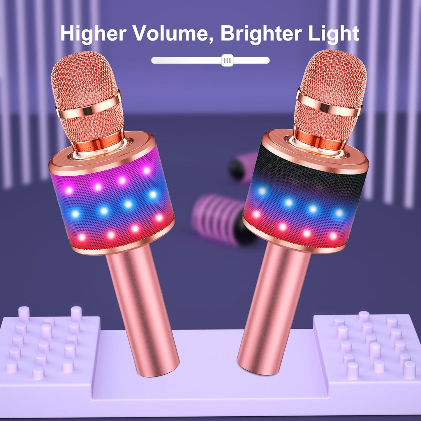 Karaoke Microphone for Kids & Adults - Bluetooth Microphones Singing Mic with Disco Lights, Echo Effect, Built-In Speaker Portable Karaoke Player for Party Travel Gifts Q78(Rose Gold)