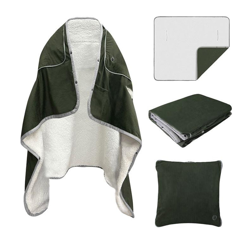 4 in 1 Portable USB Heated Blanket Pillow Shawl (No Power Bank) and Pad, 3 Heat Settings, Fast Warming for Home Office Car Travel with Built-In Heater