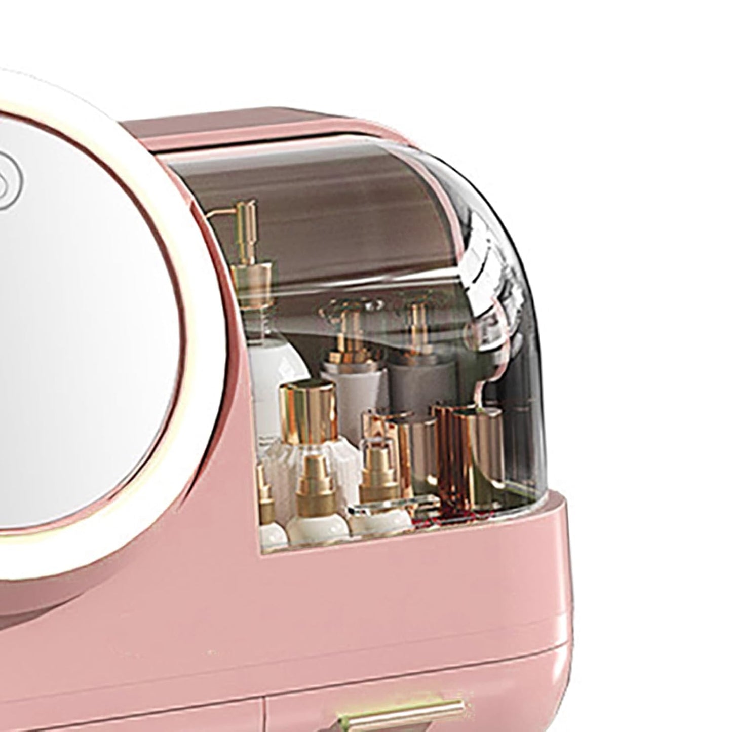 Mirror Fan Makeup Case, Portable Makeup Organizer with Mirror and LED Light, Cosmetic Storage Display Case,Large Capacity Mirror Makeup Storage Box for Women ()