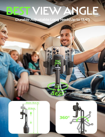 Upgraded Version Cup Phone Holder for Car 360° Adjustable Long Neck Car Phone Mount Cradle Friendly Golf Cart Phone Holder, Truck Jeep Accessories for Iphone Samsung Google and All 4-17'' Phone