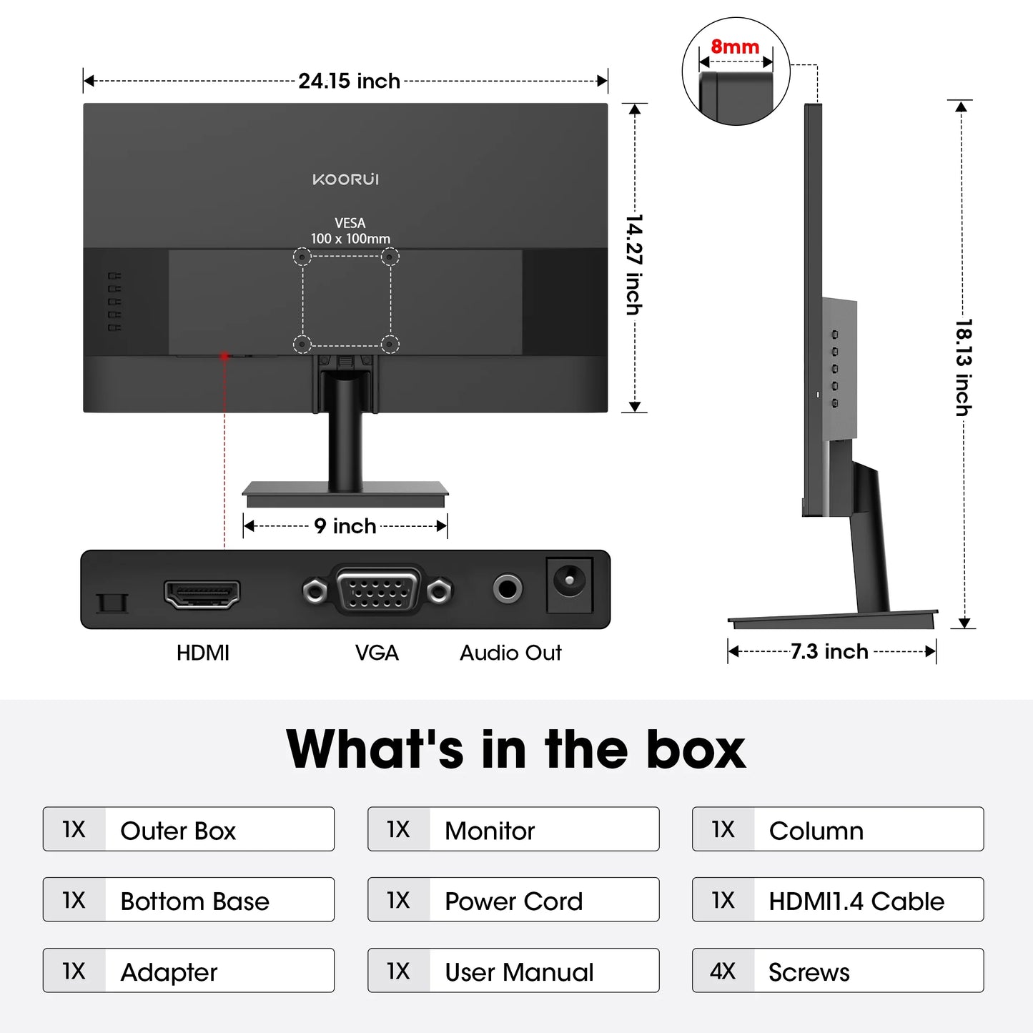 27" FHD 1080P Computer Monitor, 100Hz PC Monitor, Adaptive-Sync HDMI&DP Ports, E2711F