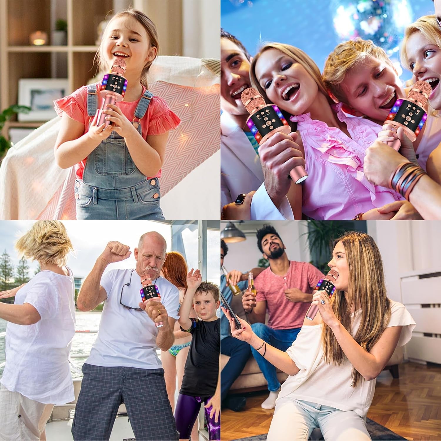 Karaoke Microphone for Kids & Adults - Bluetooth Microphones Singing Mic with Disco Lights, Echo Effect, Built-In Speaker Portable Karaoke Player for Party Travel Gifts Q78(Rose Gold)