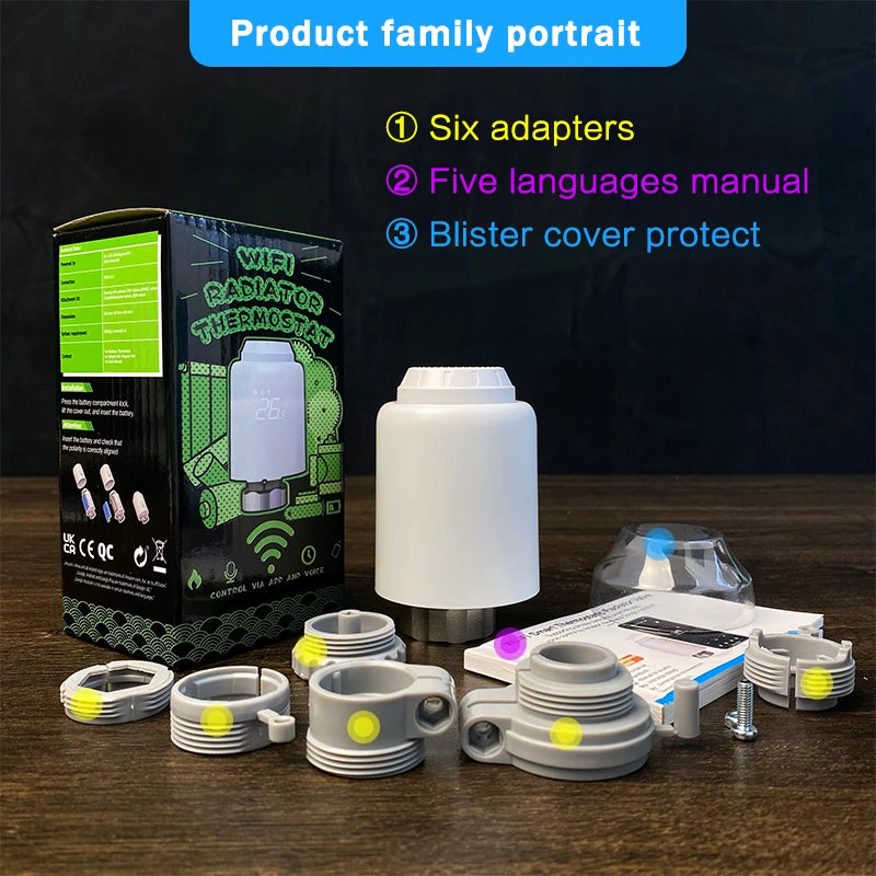 Tuya Smart Home Wifi Thermostatic Valve Radiator Smart TRV Radiator Head Valve Wifi Thermostat Alexa Google Home Smart Life