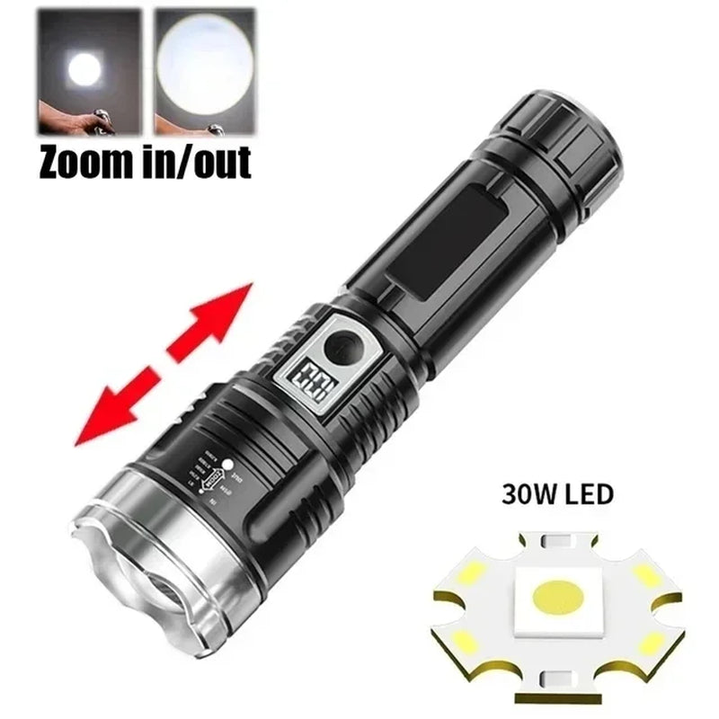 White Laser LED Flashlight: USB Rechargeable, High Power Tactical Torch