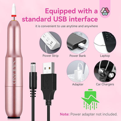Electric Nail Drill: 2025 Electric Nail File Rose Efile Nail Drill Professional Manicure with 6PCS Nail Drill Bits Portable Nail File & Salon Use Manicure Pedicure at Home