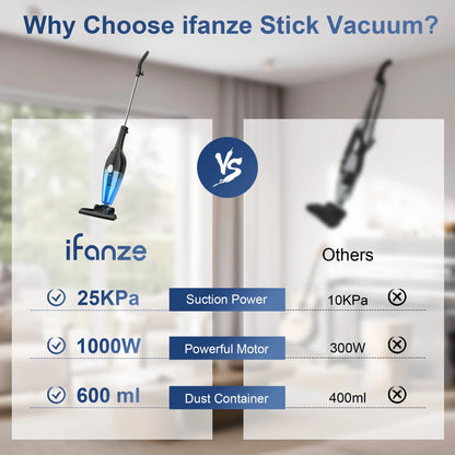 Corded Stick Vacuum Cleaners, 25Kpa Lightweight Handheld Multi-Surface 3-In-1 Small Vacuum Cleaners, 1000W Motor Household Vacuum for Home Hardwood Floor Carpet Car Pet Hair, Black, BR602