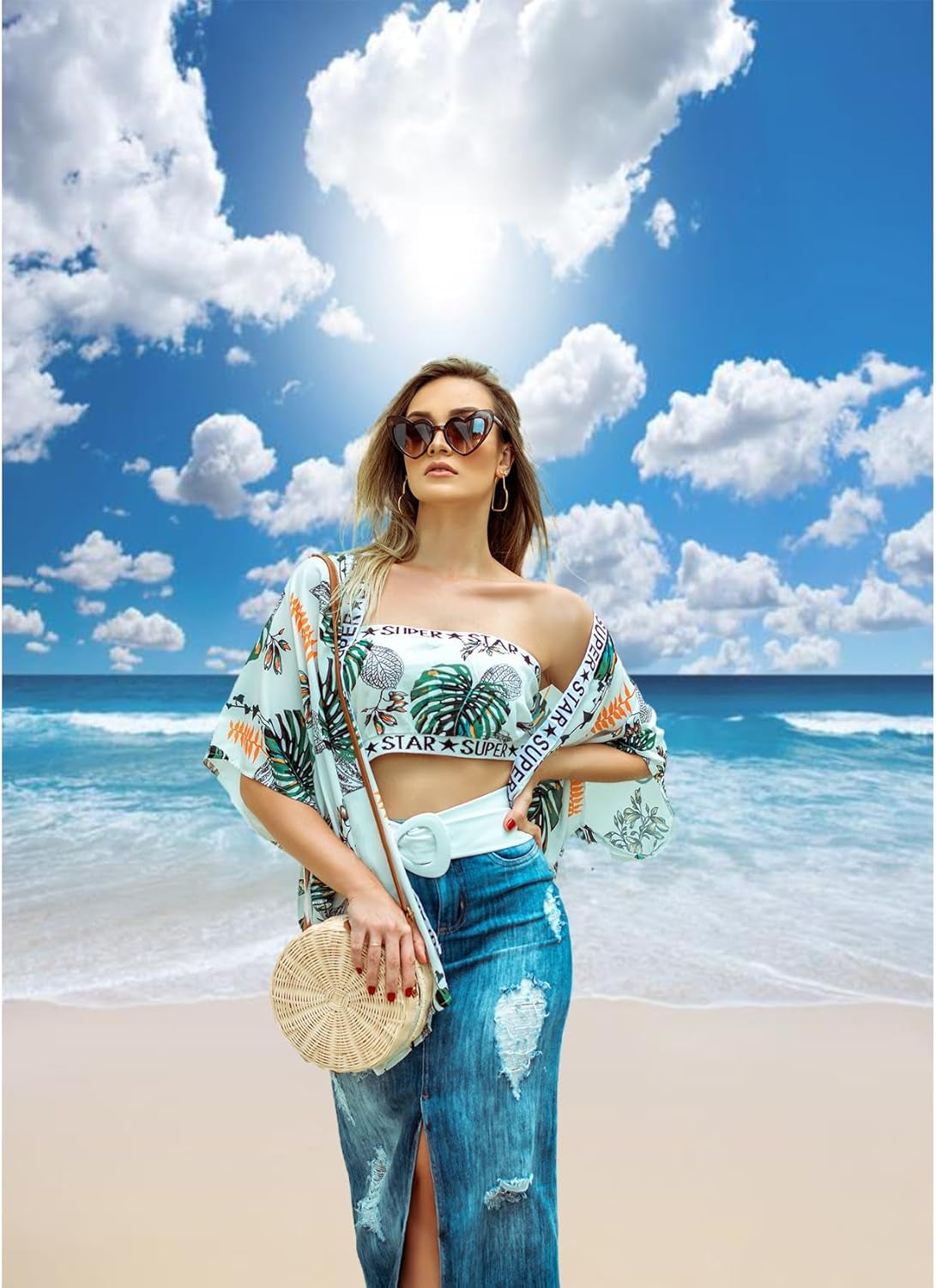 5X7Ft Seaside Beach Backdrop Blue Pure Sea Water Backdrops Blue Sky White Cloud Seaside Wedding Tropical Siesta Back Ddrop Holiday Festival Photo Shooting Props Booth Props