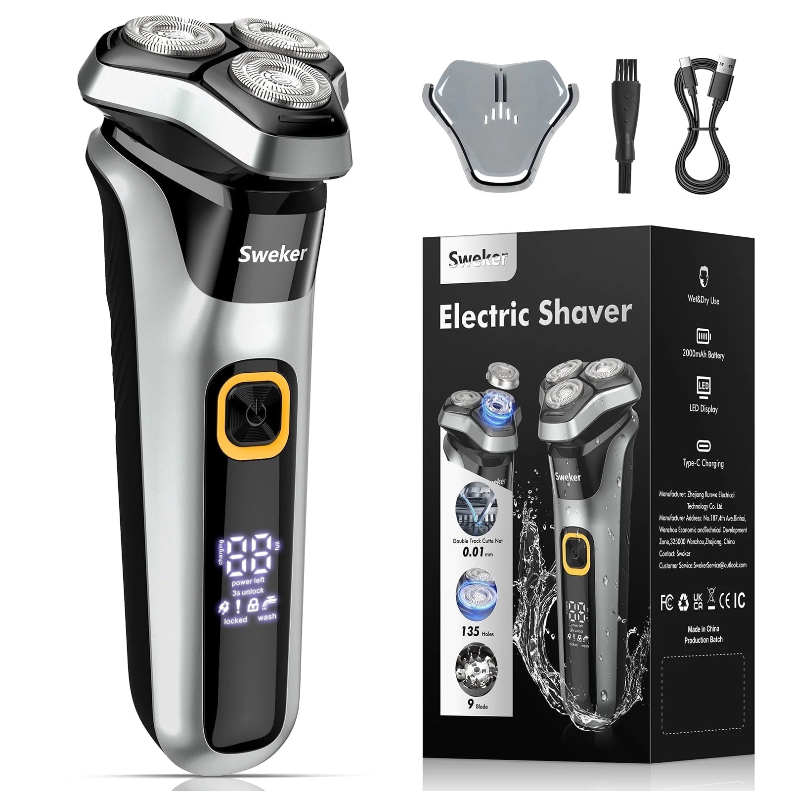 Electric Razor for Men, Rechargeable Electric Shaver with Pop-Up Trimmer for Sideburns Trimmer, Wet Dry Cordless Electric Shaver, Travel Lock, IPX6 Waterproof