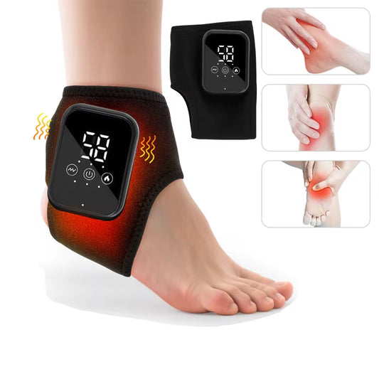 Electric Foot & Ankle Massager - 3/5 Vibration Gears with Hot Compress Ankle Wrap Brace for Muscle Relaxation & Health Care