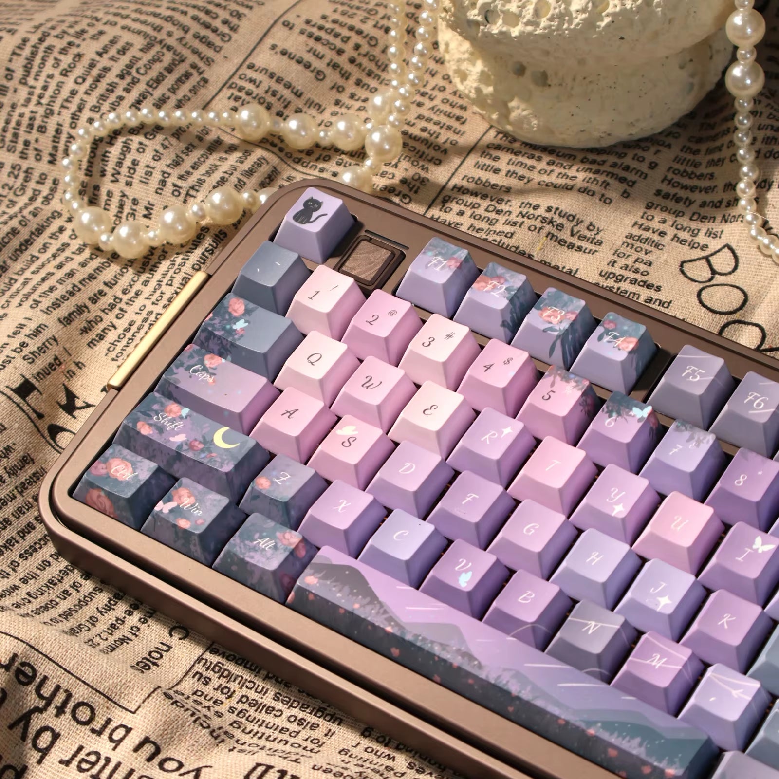 Midsummer Night Keycap Cherry MOA Profile PBT Thermal Sublimation Dreamy Purple Keycaps Aesthetic Butterfly Flower Keyboard Caps