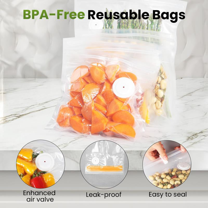FEPPO Vacuum Sealer for Food with Visual Water Storage Tank, Handheld Saver Vacuum Sealer Machine with 30 Reusable Bags for 6X Preservation & Fresh