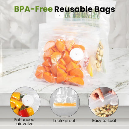FEPPO Vacuum Sealer for Food with Visual Water Storage Tank, Handheld Saver Vacuum Sealer Machine with 30 Reusable Bags for 6X Preservation & Fresh