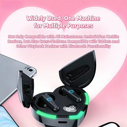 Cute Heart-Shaped TWS Bluetooth Earbuds Digital Display Wireless Stereo Sound Earphones for Couple Girls Birthday Holiday Gifts