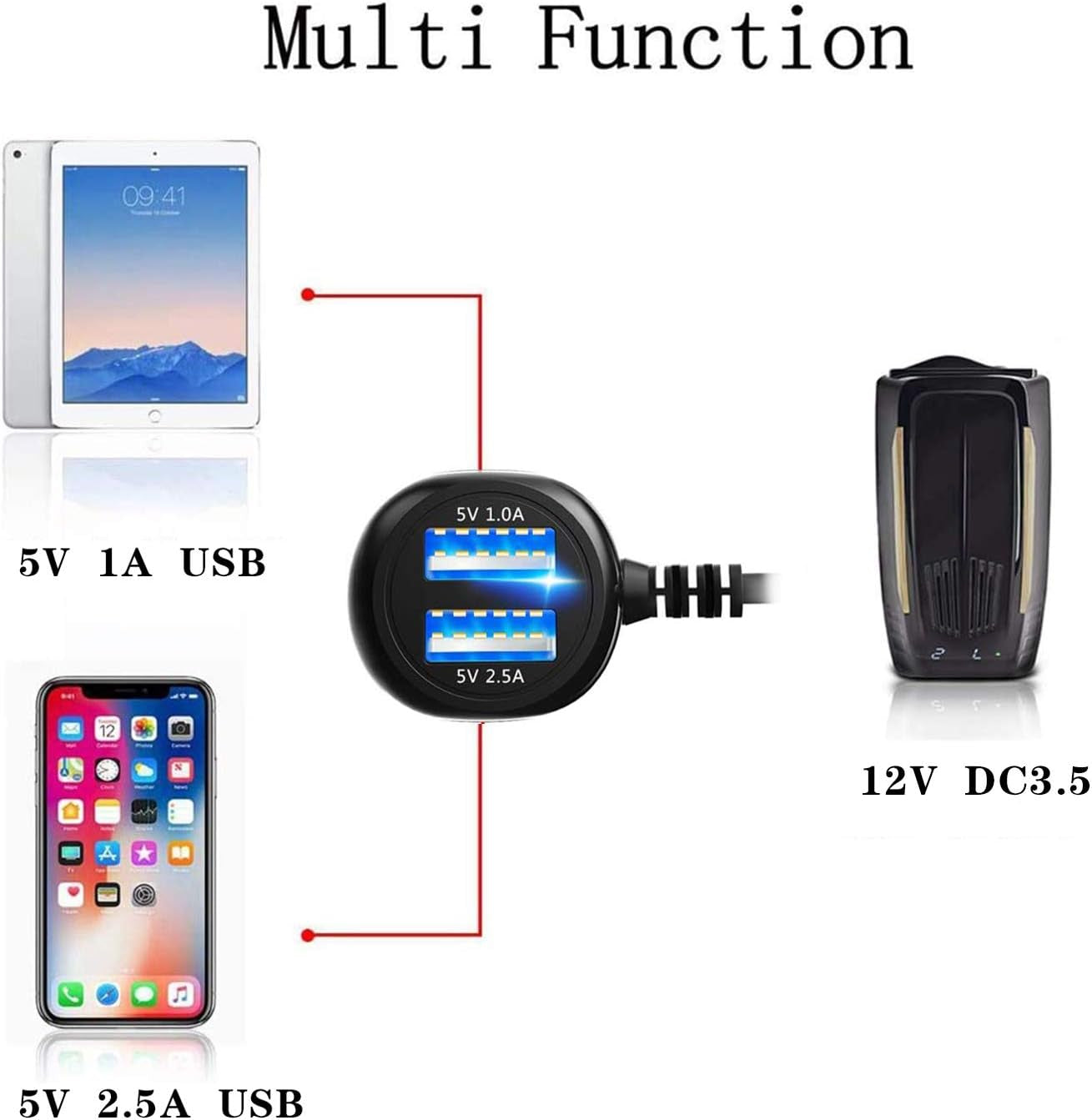 Radar Detector Power Cord,For Unide N Escr T Valentine Beltronics Passport Cobr a Whistler Etc Radar Detector,With Dual USB Port Charger(6.5Ft) (DC3.5)