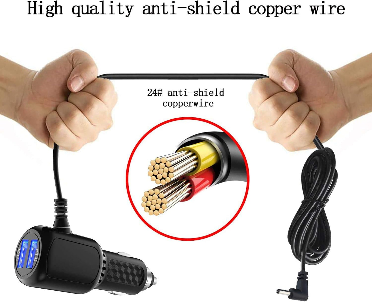 Radar Detector Power Cord,For Unide N Escr T Valentine Beltronics Passport Cobr a Whistler Etc Radar Detector,With Dual USB Port Charger(6.5Ft) (DC3.5)