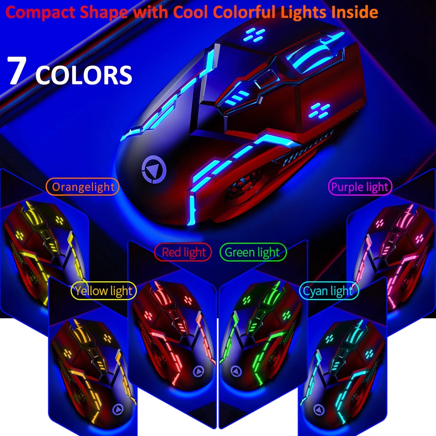 Rechargeable Wireless Gaming Mouse,2.4G LED Optical Silent Wireless Computer Mouse with 7 LED Light,4 Adjustable DPI 1200/1600/2400/3200,Ergonomic Design Wireless Mouse for Laptop(Silver)