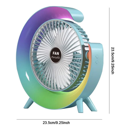 Portable Fan USB Rechargeable Fan LED 7 Colors Electric Fan 180°Adjustable Summer Camping Fans 3 Speeds Mini Fan for Xiaomi Fan