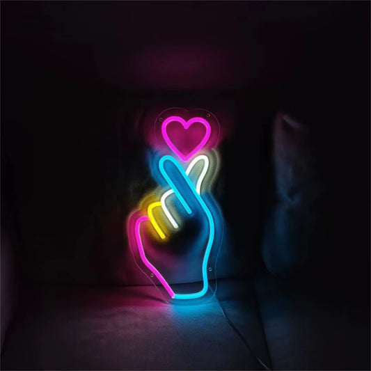 Hand Heart Neon Light LED USB Wall Decor Light for Bedroom Bar Pub Restaurant Birthday Parties Wall Decoration Decor Neon Light