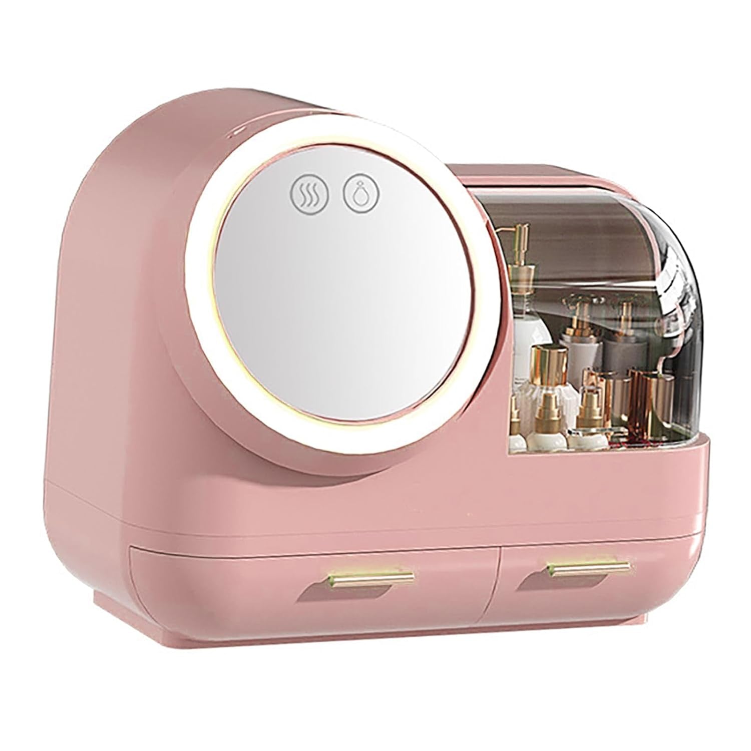 Mirror Fan Makeup Case, Portable Makeup Organizer with Mirror and LED Light, Cosmetic Storage Display Case,Large Capacity Mirror Makeup Storage Box for Women ()