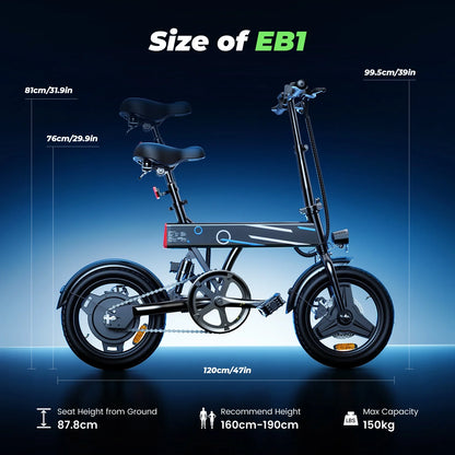 14" Foldable Electric Bicycle for Adults,500W 36V/7.8Ah Electric Bike,Lcd,20Mph Commuter E Bike for Teen
