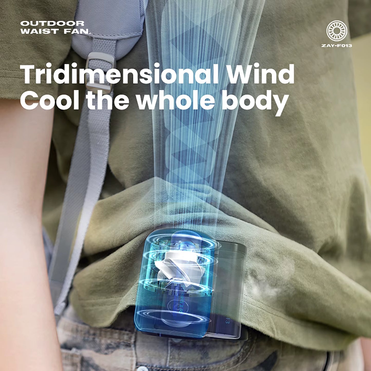 Portable Electric Fan Outdoor Camping Fan Rechargeable 3 Speeds Leafless Fan Waist-Mounted Handheld Mini Electric Fan