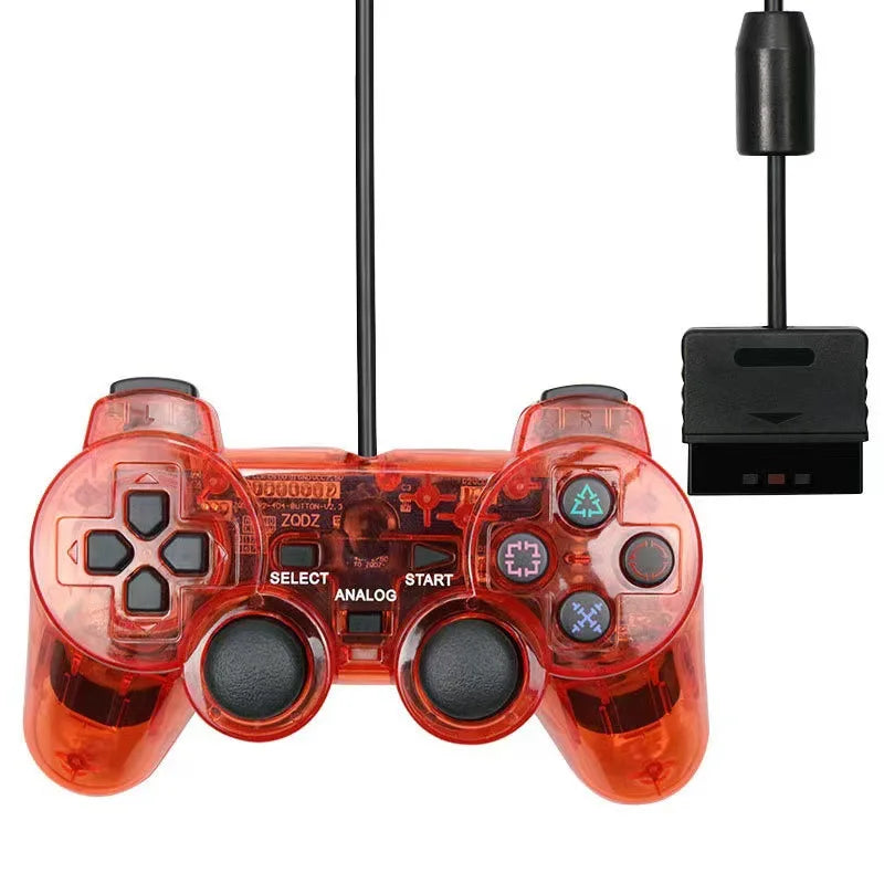 For Sony PS2 Wired Game Controller with Dual Vibration Transparent Color Snowflake Button PS2 Game Controller