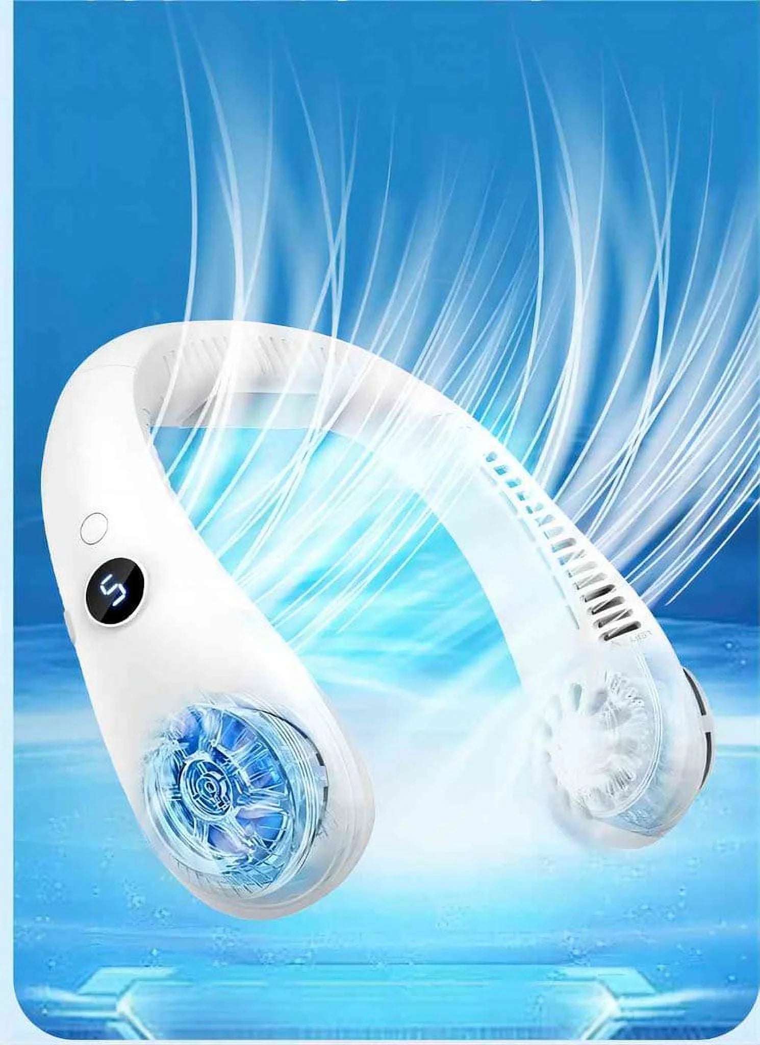 New Portable Neck Fan, Hands Free Bladeless Fan,5 Speeds USB Powered Desk Fan Rechargeable Headphone Design Wearable Personal Fan