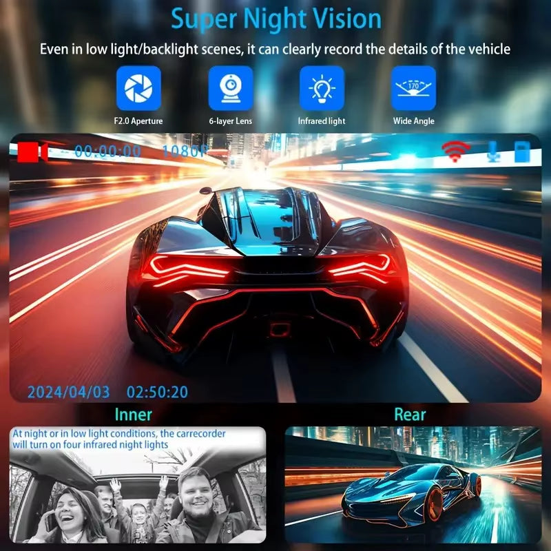 3Camera Dash Cam for Car Camera 1080P Video Recorder WIFI Car DVR 2Lens Front Rear View Camera Night Vision Car Accessories